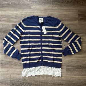 Lilith Closet Cream and Blue Knit Cardigan with Feminine Trim